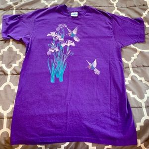 Vintage 1990 Purple Hummingbird LG Single Stitch T-Shirt